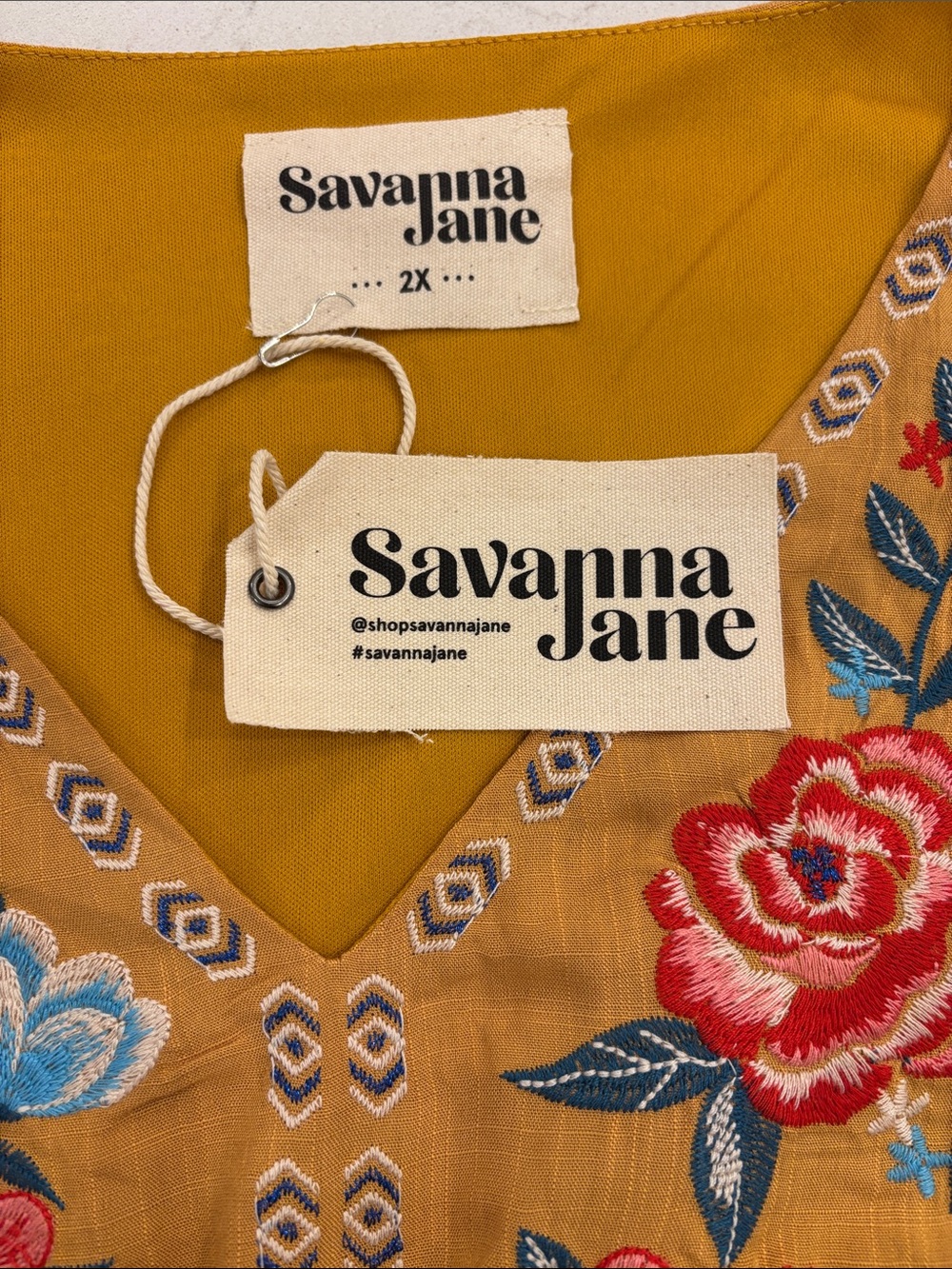Savanna Jane Boutique Dress Embroidered Boho Marigold Fall NWT Flowy 1X 2X 3X - Picture 5 of 6